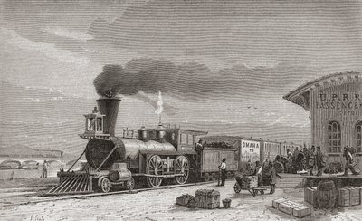 The Railway Station at Omaha, Nebraska, Starting Point of the Pacific Railroad, as it was in 1867, Illustration from 